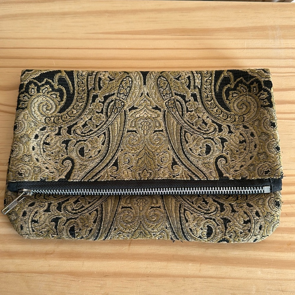 Handmade foldover zip clutch made from vintage tapestry